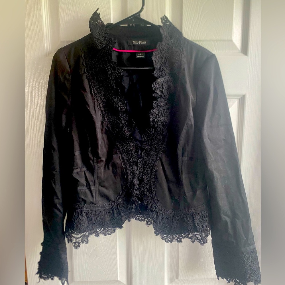 White House Black Market Black Lace Trim Blazer